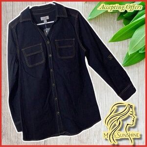 Denim & Company NEW - Sz S - dark button down long shirt - great for layering